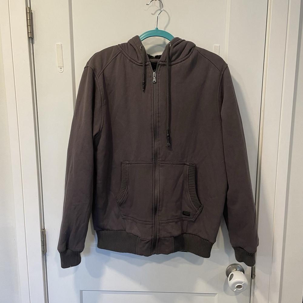 Buffalo David Bitton Hoodie Mens L Gray Sherpa Lined Full Zip Fleece Jacket